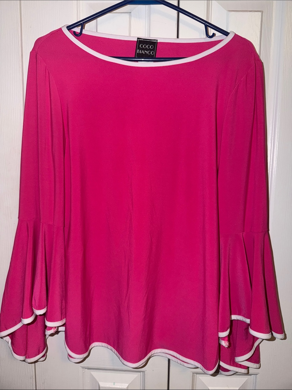 Coco Bianco Hot Pink Bell Sleeve Tunic with White Trim